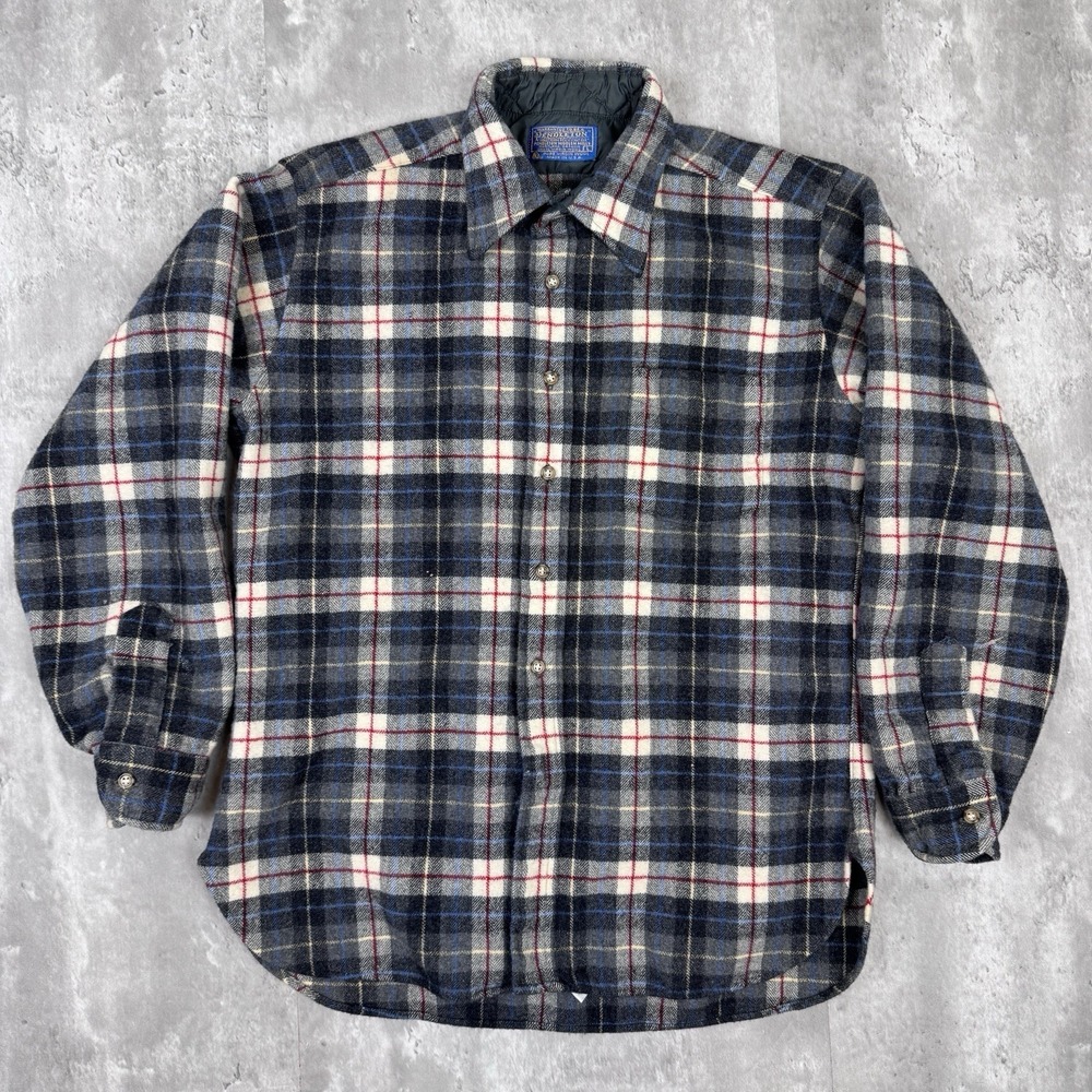 Vintage Pendleton Shirt Mens Large Brown Blue Plaid Wool‎ Flannel Button Up USA